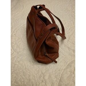 American Leather Co Cognac Brown Pebbled Leather Triple Compartment Hobo handBag